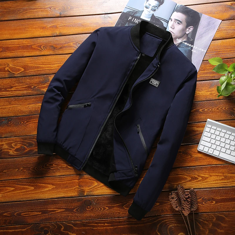 Мужская куртка бомбер 2020 тонкая приталенная бейсбольная с длинным рукавом