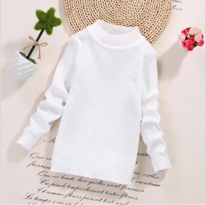 Осенняя детская одежда свитер для девочек однотонный вязаный свитер с длинными рукавами и воротником под горло для маленьких девочек, детские свитера для девочек
