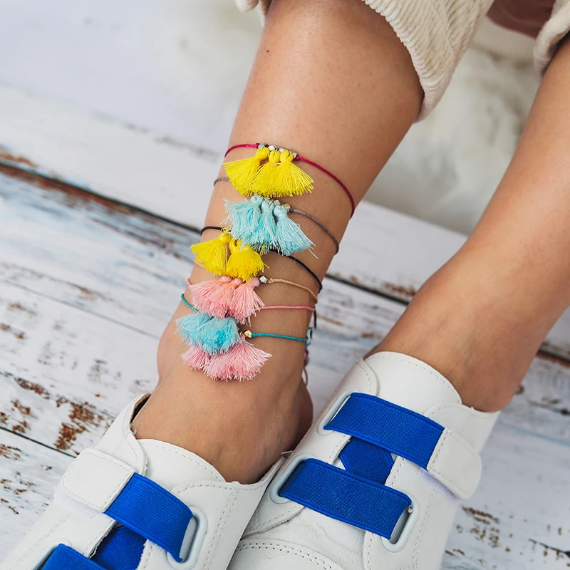 Tocona Bohemian Handwoven Rope Tassel Anklets for Women Boho Anklet Bracelet on the Leg Ethnic Jewelry Accessories bijoux 9172 | Украшения