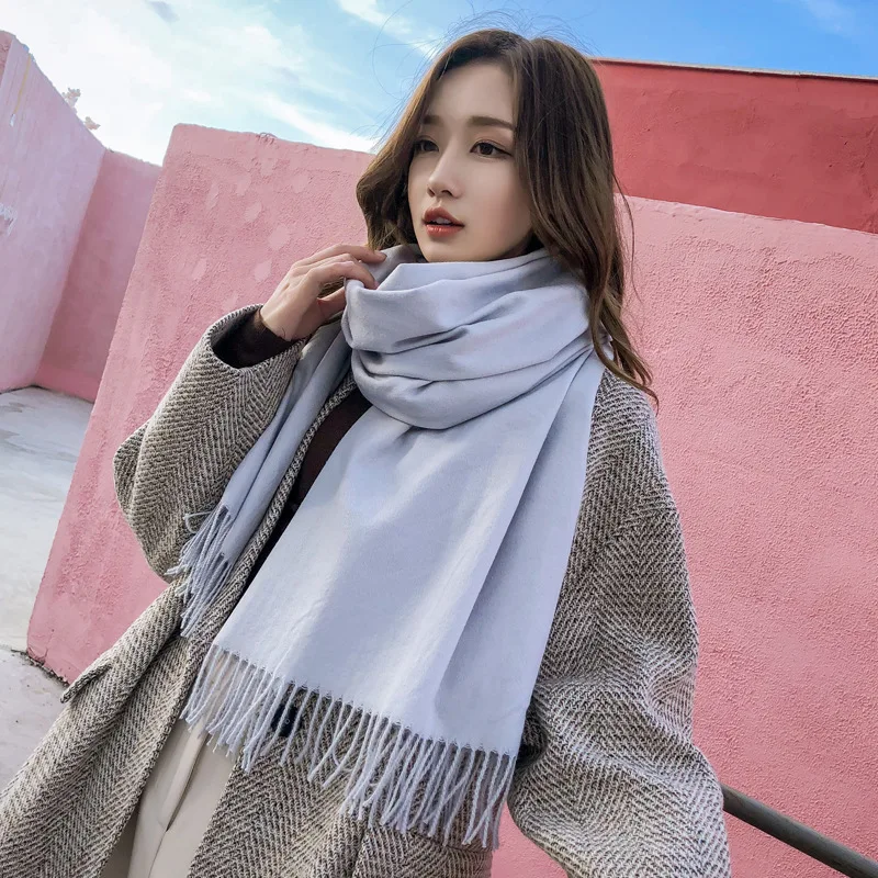 Light grey Зимний мягкий теплый кашемировый шарф для женщин шерстяные шарфы хаки зимнее пончо черные мужские кашемировые шарфы женские шали красные пашмины - Цвет: Light grey