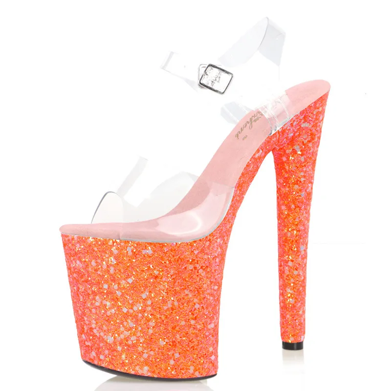 Ltarta/пикантные оранжевые туфли на высоком каблуке 20 см с блестки в виде пайеток