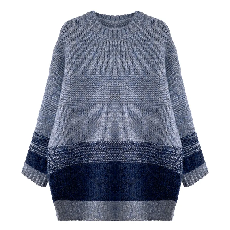 

Yeeloca Spring Warm Mohair Sweater Women's Casual O-neck Color Matching Pullovers Korean Thick Loose Knitted Sweater
