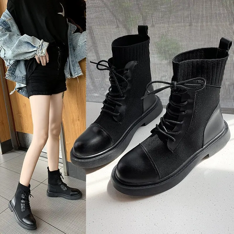 2020 осень и зима вязаные сращивающиеся ботинки летающие Тканые сапоги Dr. Martens