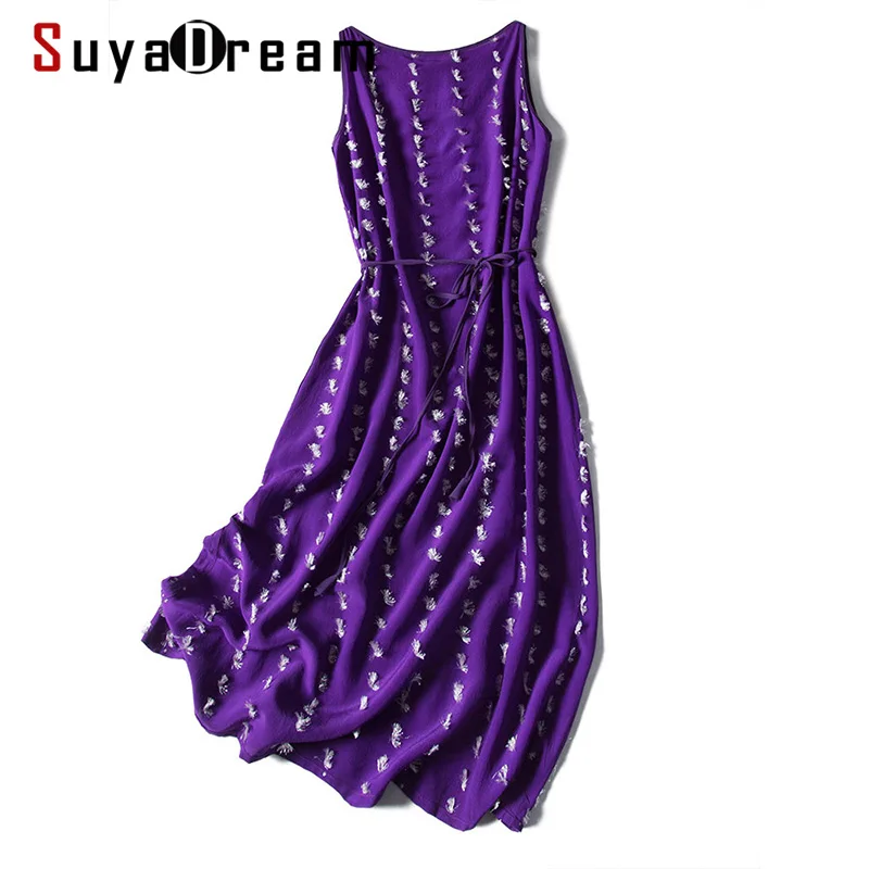 Женское длинное шелковое платье из крепа SD 100% шелка с вышивкой в горошек без