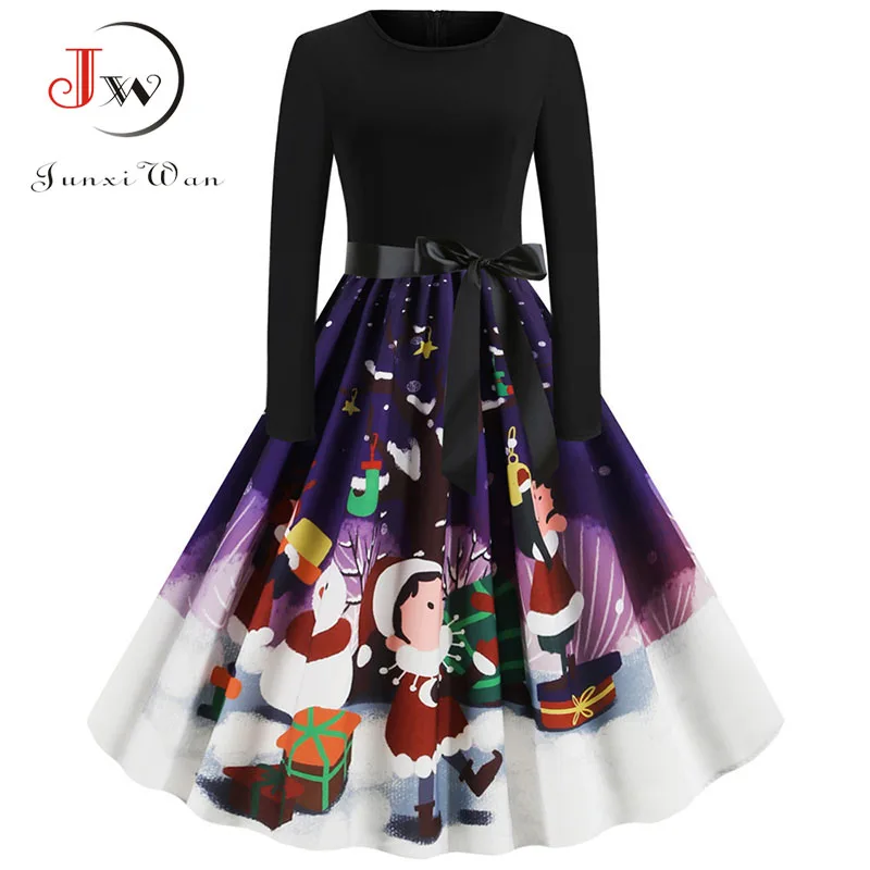 Женское платье с длинным рукавом junxi WAN черное круглым вырезом подолом в стиле