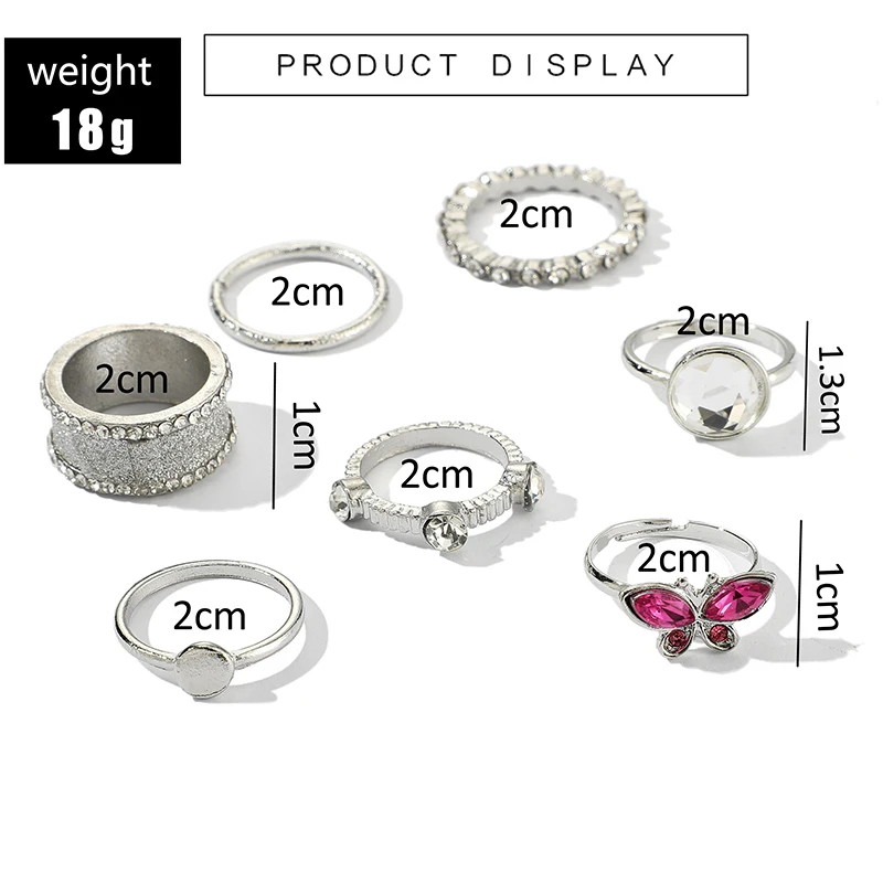 Tocona 7Pcs/Set Luxury Woman Silver Color Rings Butterfly Crystal Stone Knuckle Ring Set Party Jewelry Wedding Accessories 9011 | Украшения
