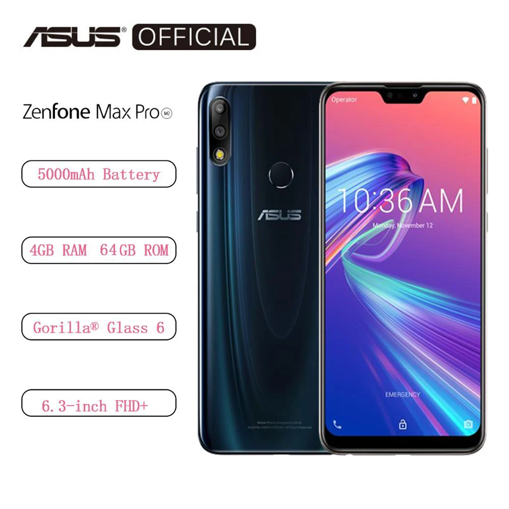 Смартфон ASUS ZenFone Max Pro (M2) ZB631KL 4 ГБ + 64 экран 6 3 дюйма 4G LTE сканер лица 5000 мАч на базе