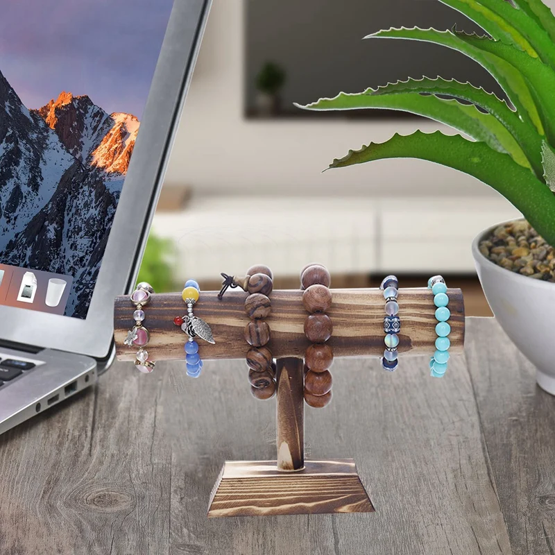 

T-Shaped Wooden Base Necklace Bracelet Jewelry Display Rack Watch Jewelry Storage Rack Display Prop Jewelry Rack