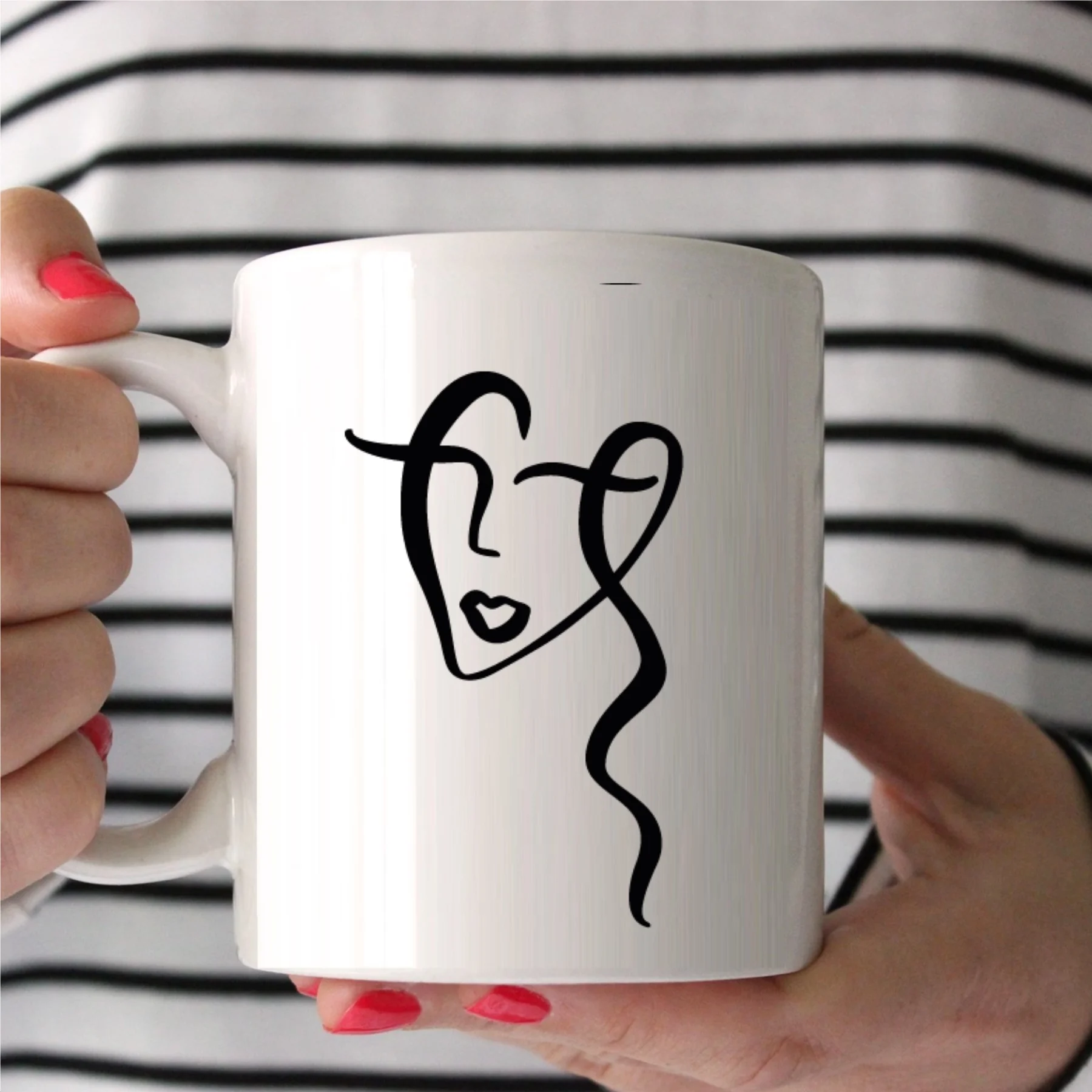 

Special Design Abstract Faces White Mug Cup-8