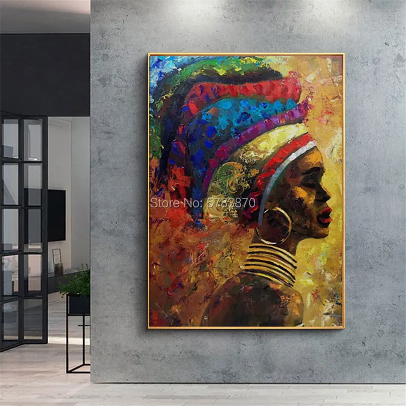 

Hand painted african woman picture dark red africa portrait oil painting On Canvas figure wall art artwork home decoration