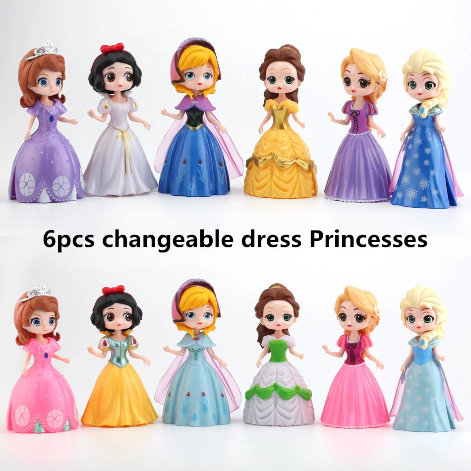 

Disney 6 piece Convertible Dress Anna Elsa Princess Snow White Sophia bell decorative doll birthday baking series toy model