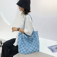 cgcbag fashion plaid shopper bag women simple canvas large capacity shoulder bag female casual denim tote bag designe handbag