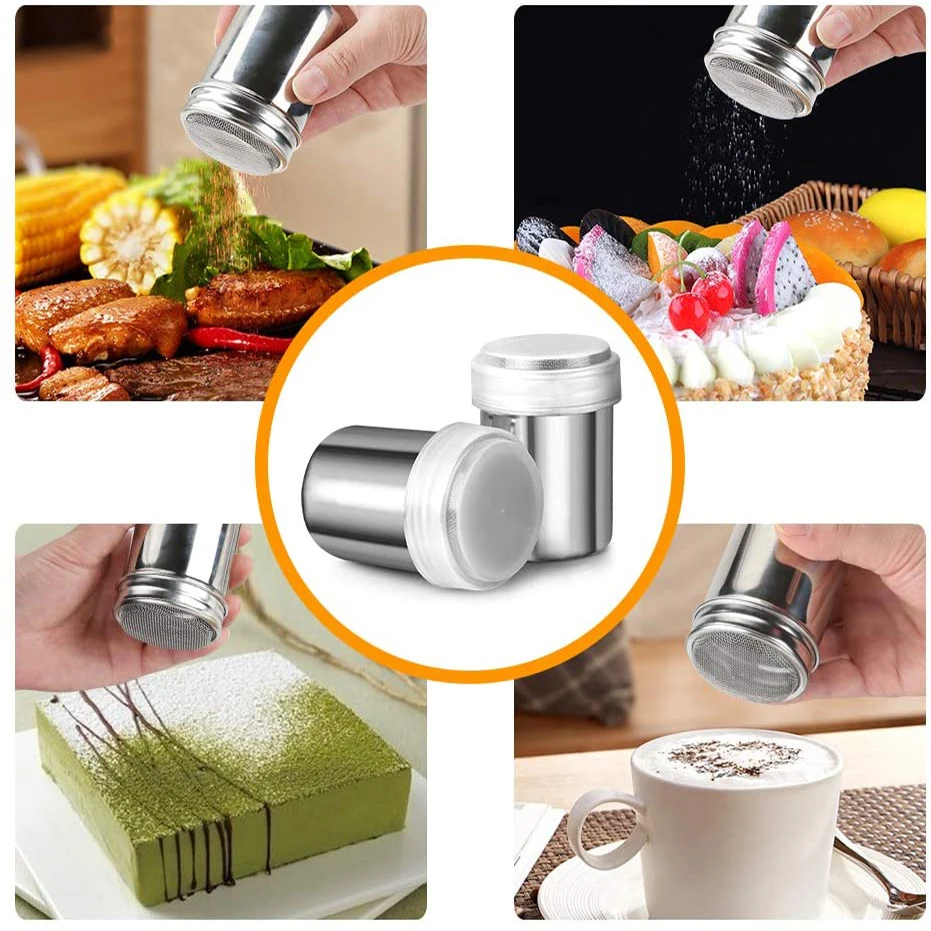 

Powder Sugar Shaker Duster, Stainless Steel Powder Sugar Shaker with Lid Sifter For Cinnamon Sugar Pepper Powder Cocoa Flour