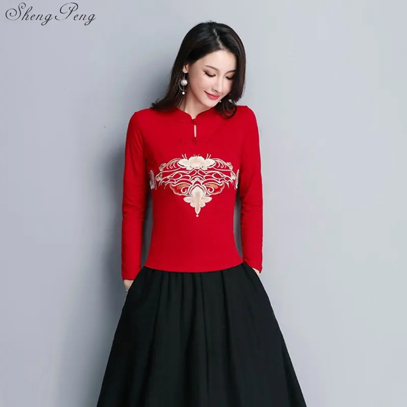 Cheongsam Топ Традиционный китайский костюм для женщин длинный рукав плюс размер 5XL