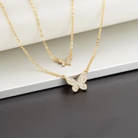 funmode hot two layer link chain butterfly pendant necklace for women jewelry party accessories wholesale fn203