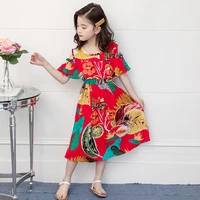 kidswant bohemian summer girl dresses 2021 new arrival kids short sleeve ruffle beachwear floral clothing 4 14t