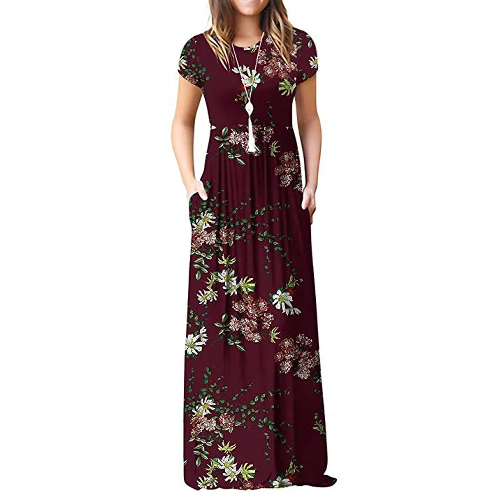 Женское платье с коротким рукавом и принтом Boho повседневное длинное винтажное