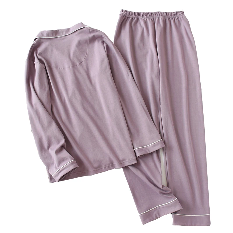 

Women Cotton Solid Color Sleepwear Men Elasticity Waists Pajamas Winter Soft Comfortable Homewear Turn-Down Collar Simple Style