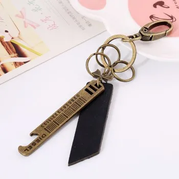 

Men's Retro Leather Keychain Alloy Ruler Decorative Pendant Tourist Area Selling K113 Key Chain Accessories Anime Keychain