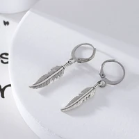 2pcs punk earrings fashion feather pendant personality titanium steel buckle women men jewelry decoration charms male gift