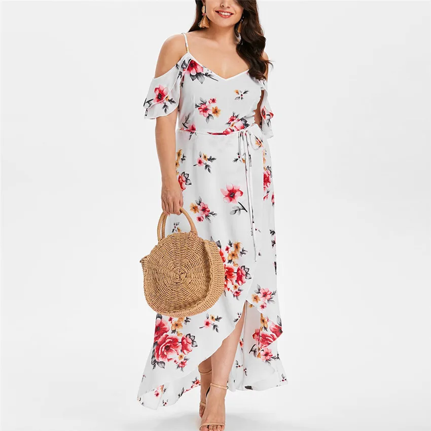 Женское летнее платье с цветочным принтом Boho повседневное длинное коротким