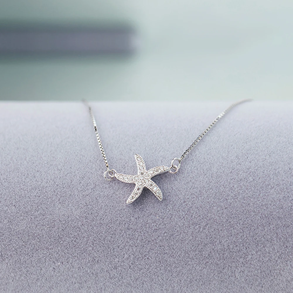 New girls 925 sterling silver necklace starfish pendant short solid clavicle chain jewelry girl present | Украшения и аксессуары