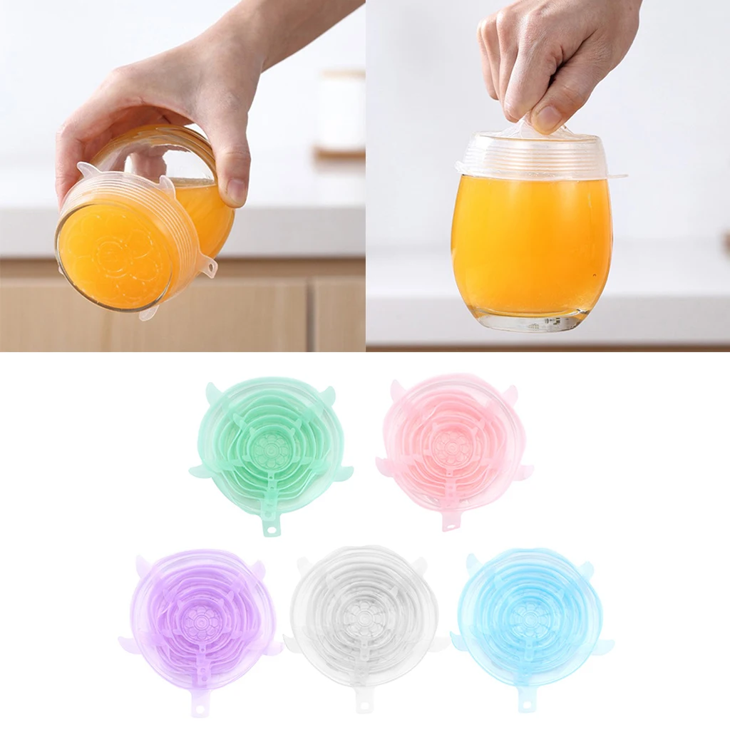 

6Pcs Round Reusable Silicone Stretchable Lids Pot Bowl Covers Food Stayfresh