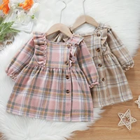 long sleeve cute baby girl dress ruffle vestidos party plaid baby dresses button infant casual clothing toddler princess dresses