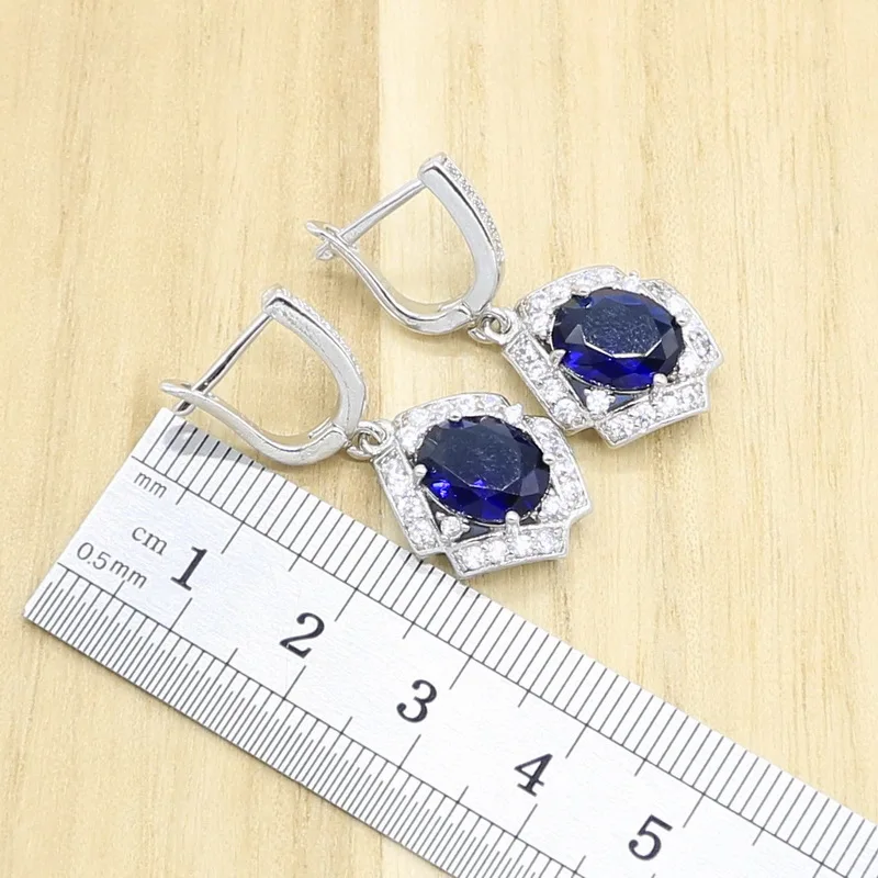 Синий кубический цирконий серебряного цвета свадебный браслет серьги ожерелье