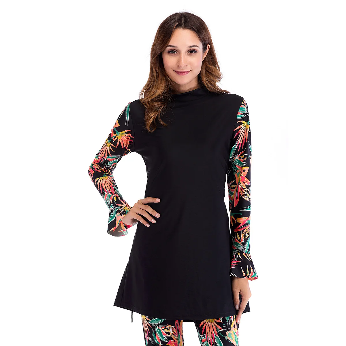 

2021 Мусульманский купальник, женский купальник в стиле пэчворк с цветочным принтом, Пляжное бикини в тропическом стиле, спортивный солнцеза...