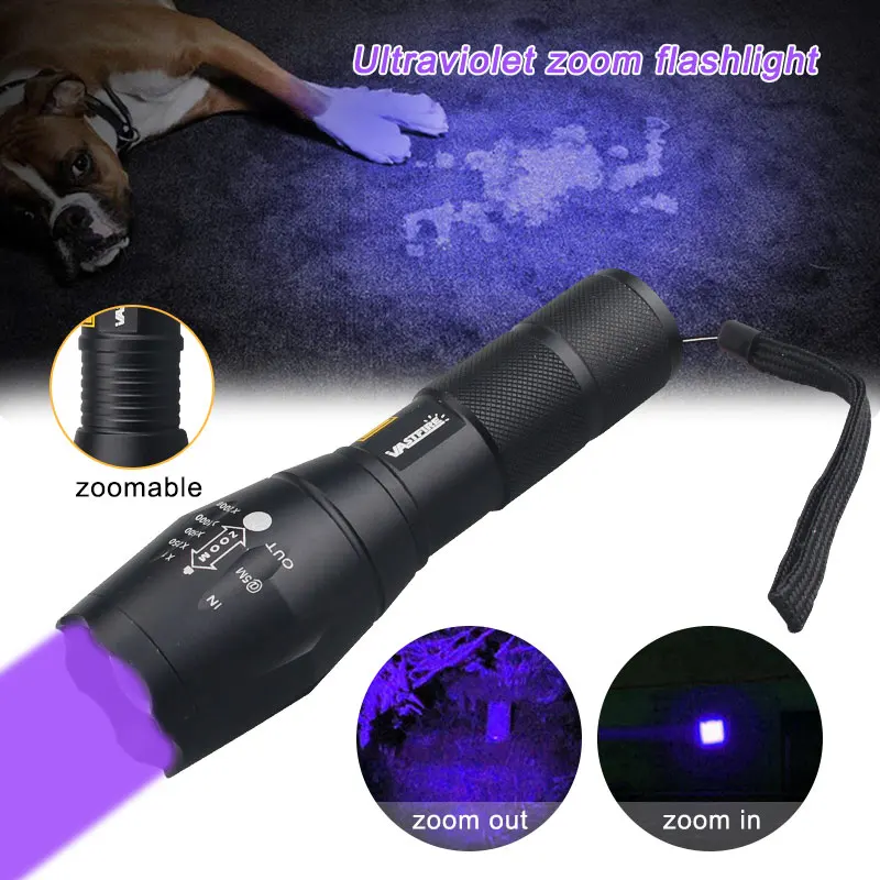 

UV Led Flashlight 395nm Ultraviolet Zoomable Invisible Cat Dog Pet Stains Hunting Marker Checker AAA/18650 Waterproof Blacklight