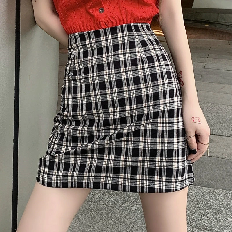 

Женские повседневные клетчатые юбки а-силуэта в стиле Харадзюку, летние винтажные уличные мини-юбки в Корейском стиле с завышенной талией