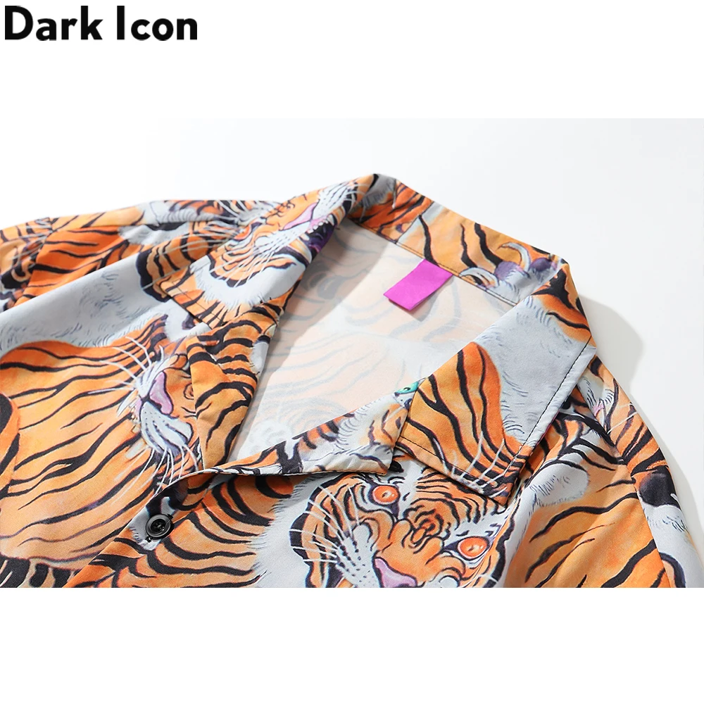 Dark Icon Tiger Full Printed Hawaiian Shirt Men Summer Turn-down Collar Street Men's Shirts Short Sleeve Man  Blouse