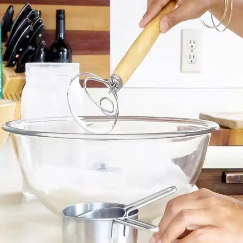 

Flour stirrer with whisk with oak handle, flour coil stirrer, kitchen baking tools WY5