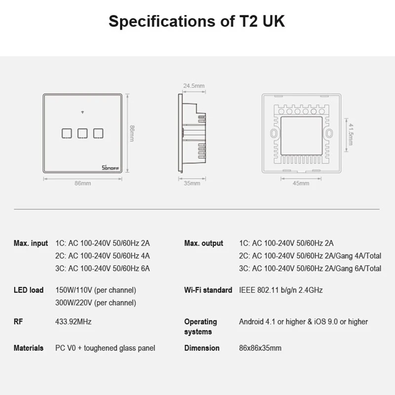 SONOFF T2 Великобритания TX серии Smart Wifi сенсорный настенный выключатель света с