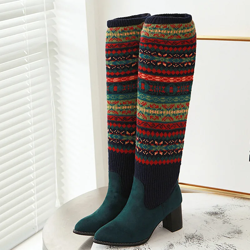 В полоску Женские ботфорты выше колена Обувь с высоким голенищем 2020 эластичные