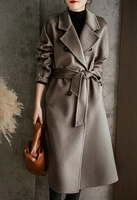 mid long water corrugated double faced wool coat female autumn and winter temperament hepburn style