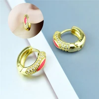 dripping oil red white earring fashion zircon geometric round design ear ring three ring earring personality woman girl ear jewe