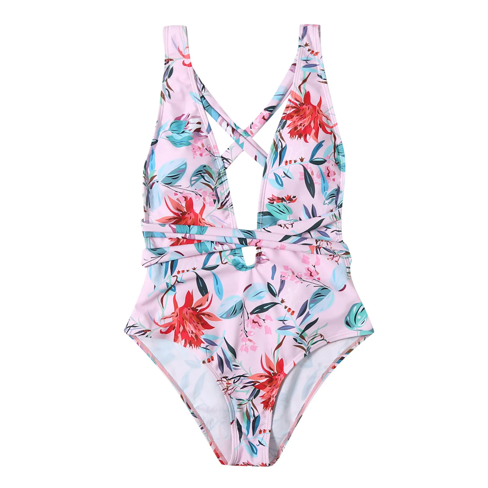 

Fashion Women Swimwear V-Neck Printing Bandage Siamese Swimsuit Bikini trajes de bao mujer swimsuit women