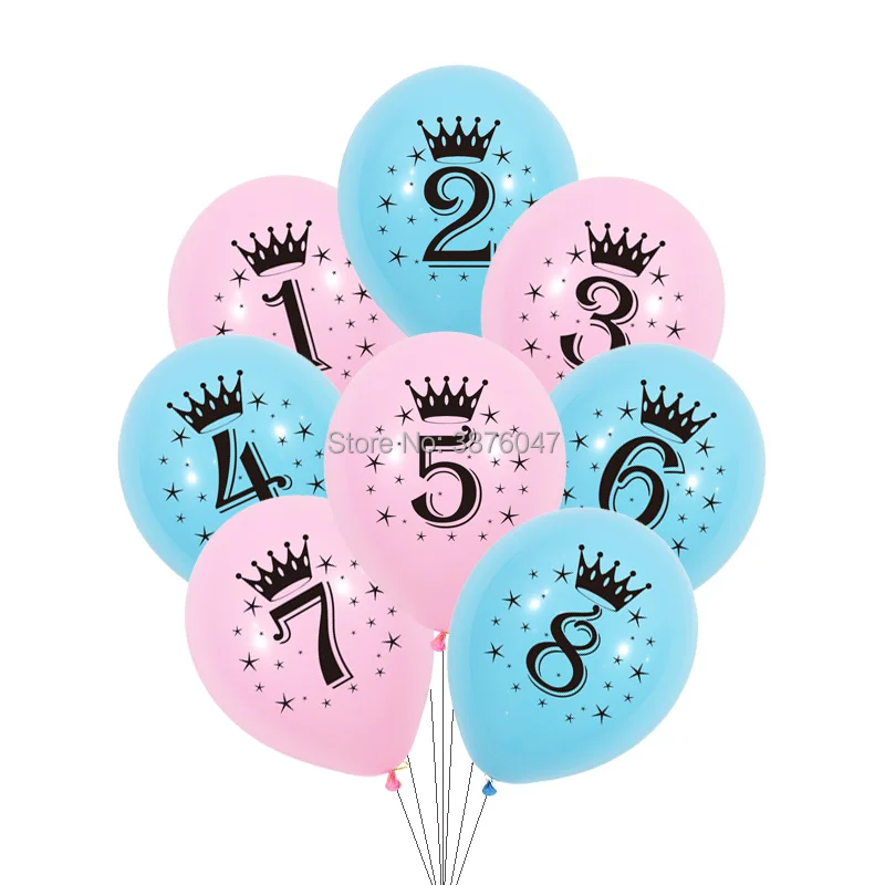 12 pcs/lot happy birthday balloons number 1st 2 3 4 5 6 7 8 9 10 year kid boy girl birthday party decorations pink blue balloons