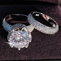 luxury 11mm big zircon original 925 sterling silver wedding ring set for women bride engagement jewelry band eternity gift r4843