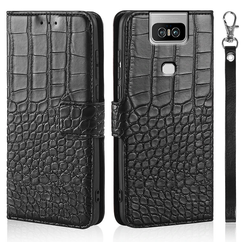 

Чехол для телефона Asus Zenfone 6 6Z ZS630KL, чехол-бумажник с текстурой крокодиловой кожи, дизайнерский чехол-книжка для телефона, чехол с ремешком и д...