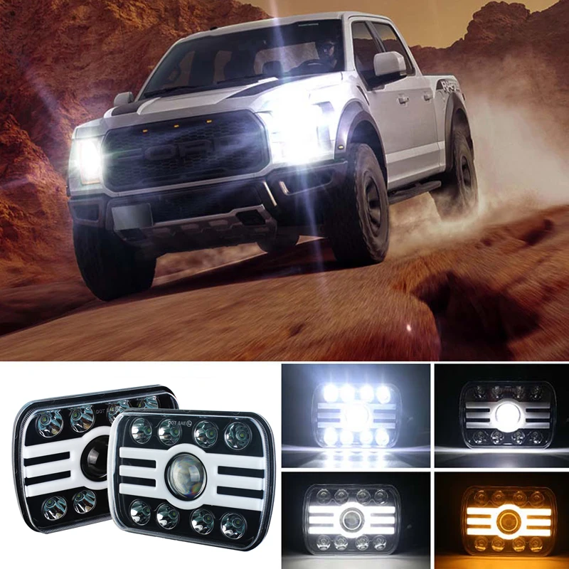 

2PCS 5X7 7X6 Inch LED Headlight Angel Eye with 8 Lens DRL turn signal light for Jeep Wrangler YJ Cherokee XJ