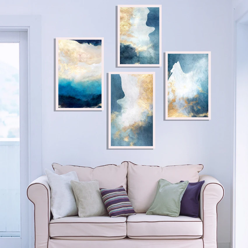 Абстрактный современный Мечтательный цвет холст живопись Модный золотой постер