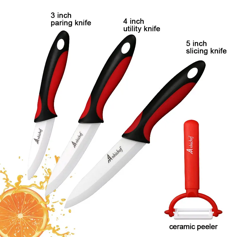 3 Black Red Set Кухонный нож, керамические ножи, 3, 4, 5, 6 дюймов+ Овощечистка, белое лезвие, для очистки овощей, фруктов, шеф-повара, набор ножей, инструменты для приготовления пищи - Цвет: 3 Black Red Set