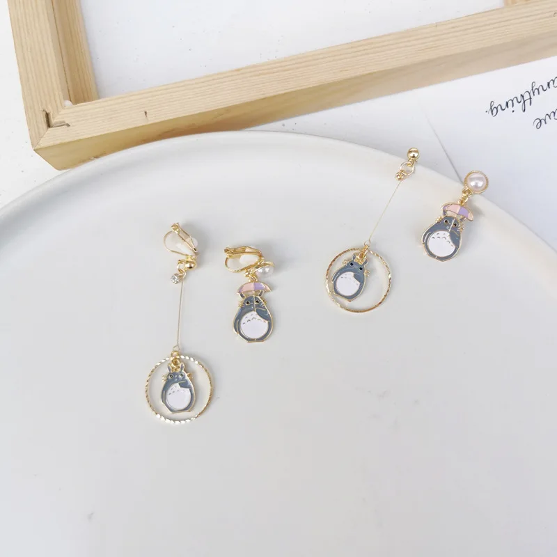 Асимметричные японские Мультяшные серьги для женщин милые эмалированные