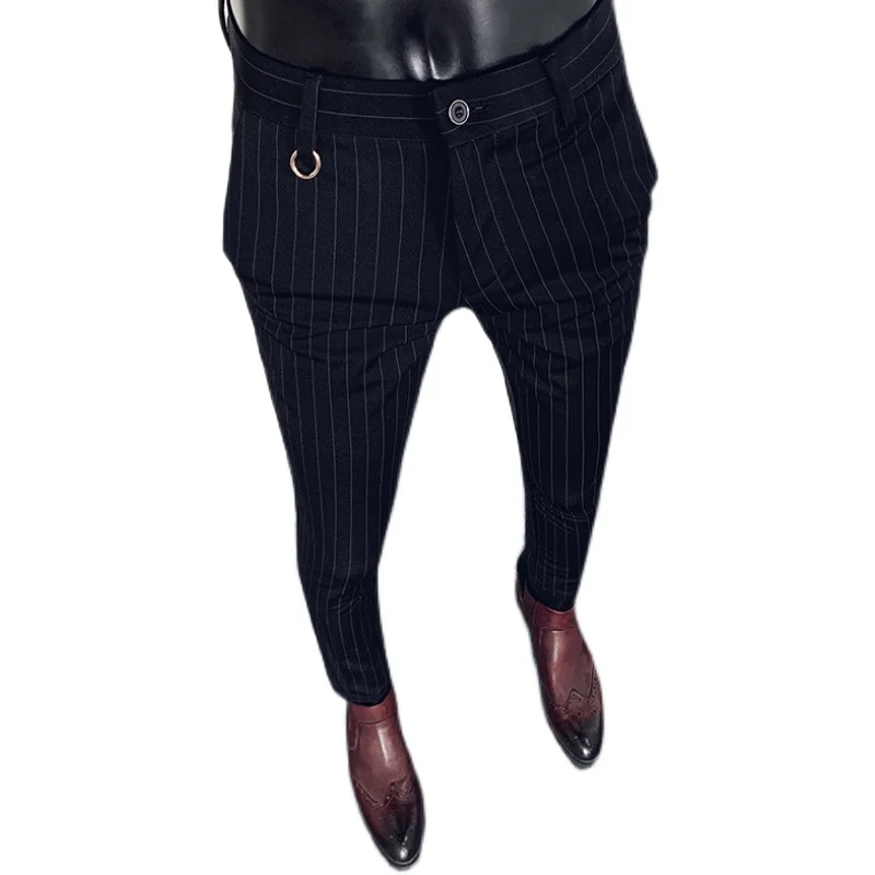 Классические Полосатые мужские строгие брюки деловые офисные высокого качества