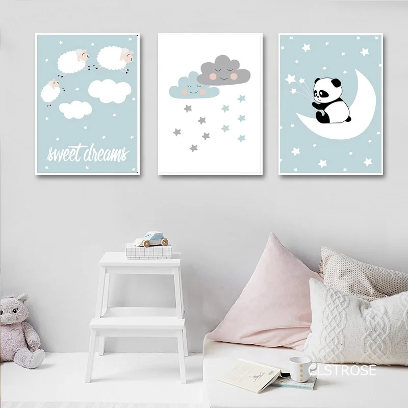 Скандинавский стиль мультфильм панда облако и овца холст картины плакаты принты