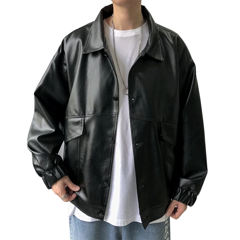 

2021 Spring New Loose Soft Leather Jacket Single Breasted Jacket Men Casual Biker Jacket Men Jacket Leather Large Size XXL