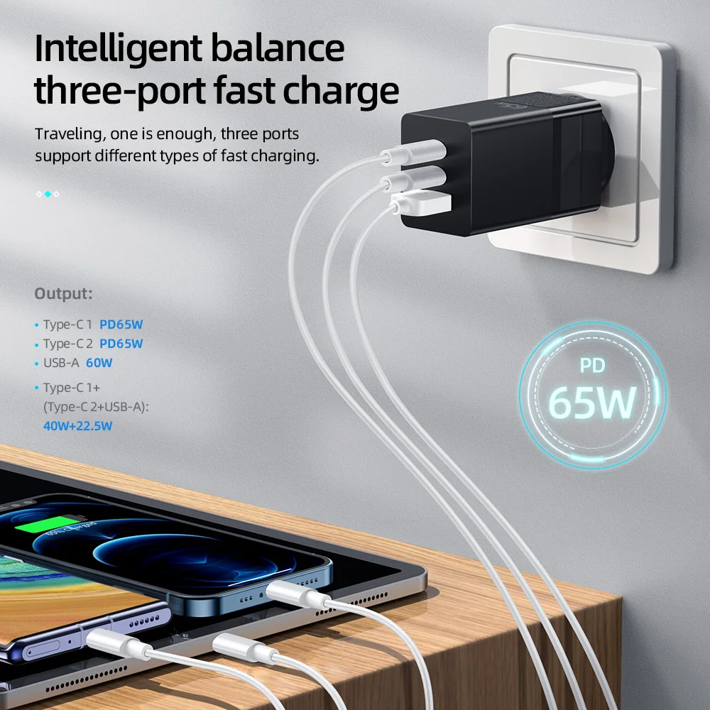 hoco 65w gan charger fast charger quick charge 4 0 3 0 type c pd usb fast charger for iphone 12 pro max xiaomi 10 11 for macbook free global shipping